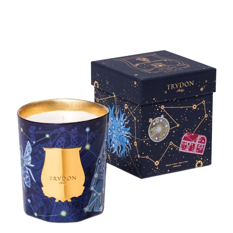 Trudon Luna candle and box with celestial design on a white background