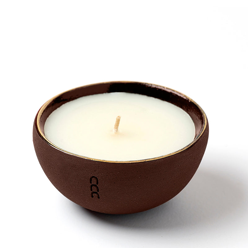 Vasija - Candle Holder with 24k gold rim Brown