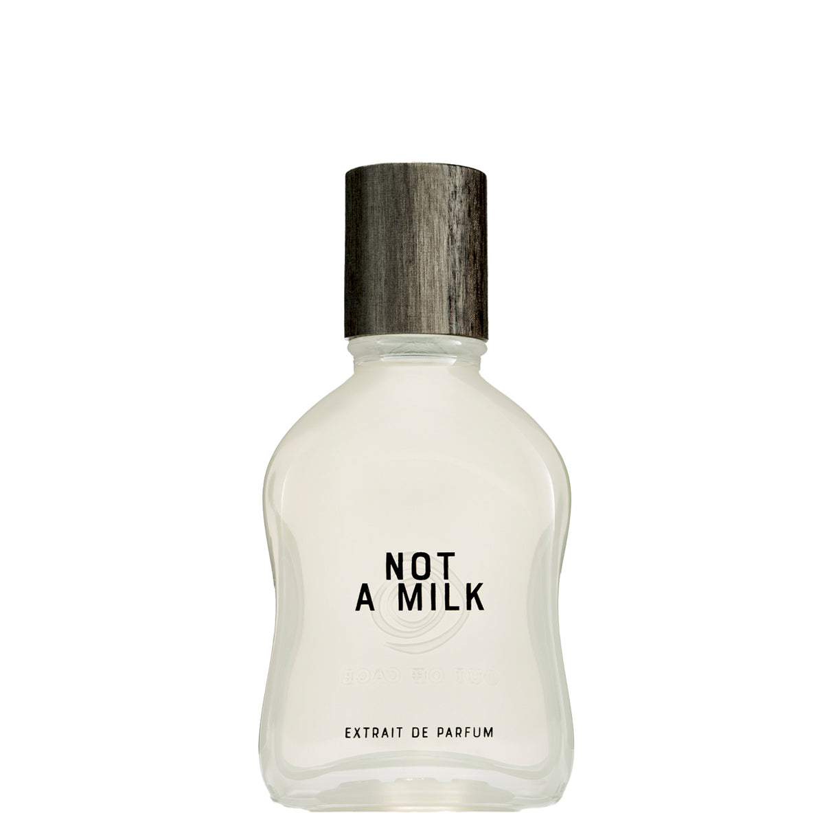 Not A Milk - Extrait de Parfum | Out Off Cage. Frosted white flacon with wooden cap reading NOT A MILK Extrait de Parfum | AEDES.COM