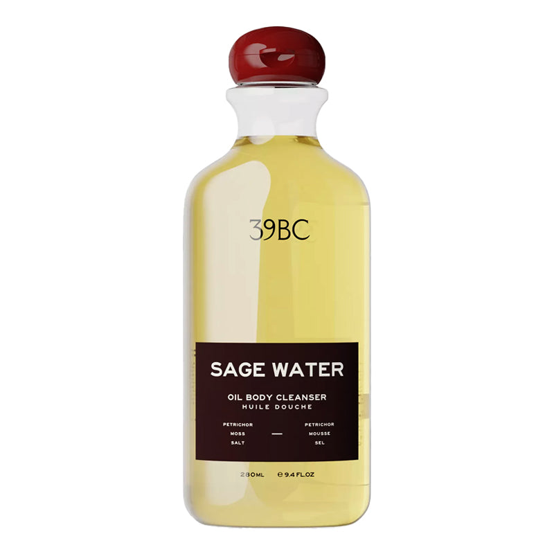 Bottle of 39BC Sage Water Oil Body Cleanser on a white background
