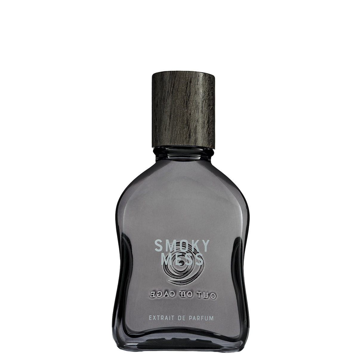 Smoky Mess - Extrait de Parfum | Out Off Cage | Gray Flacon with Wooden cap reading SMOKY MESS Extrait de Parfum