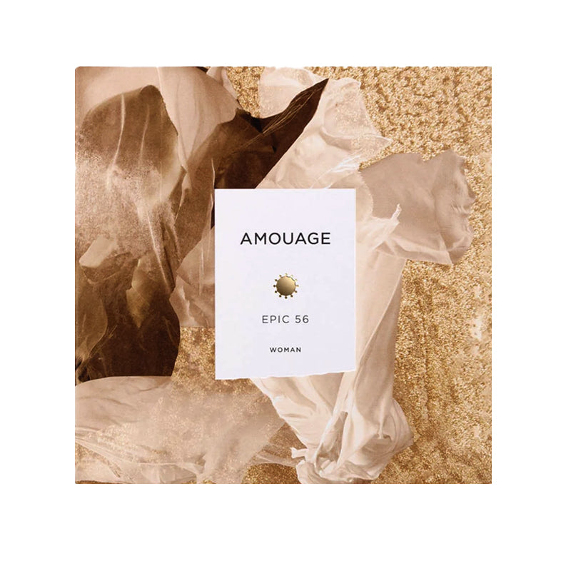 Amouage Epic 56 perfume bottle packaging with artistic design
