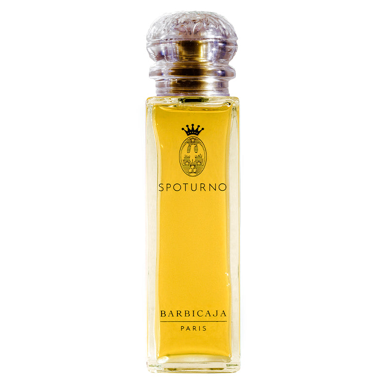Perfume bottle with 'Spoturno' and 'Barbicaja Paris' text on a white background