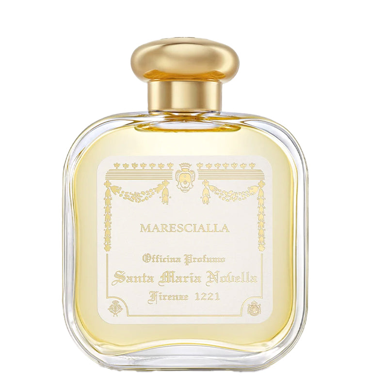 Santa Maria Novella Marescialla Perfume bottle with gold cap and decorative label on a white background