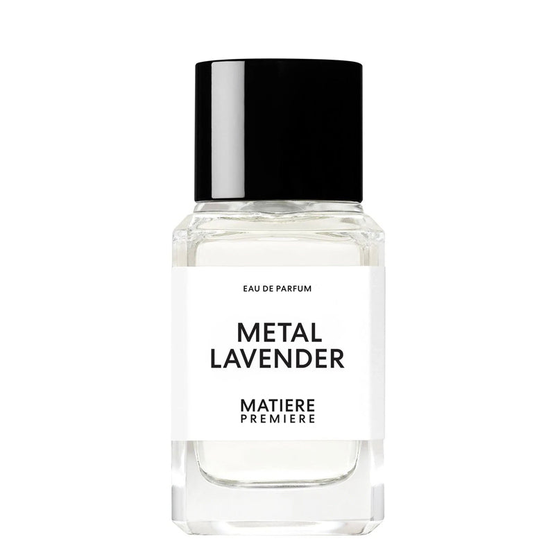 Perfume bottle labeled 'Metal Lavender' by 'Matiere Premiere' on a white background