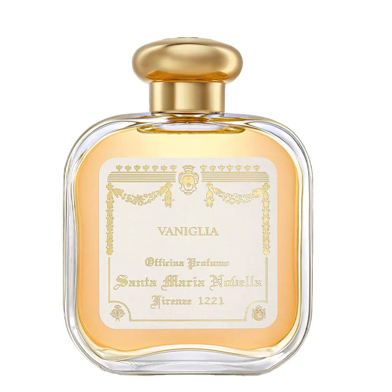 Vanigilia by Santa Maria Novella Perfume bottle with gold cap and decorative label on a white background