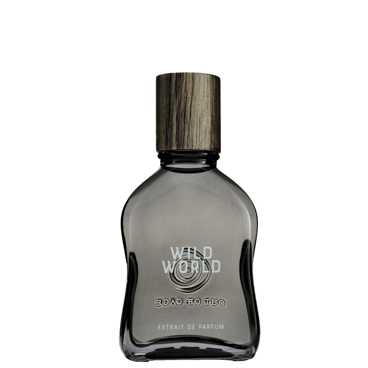 Wild World - Extrait de Parfum | Out Off Cage | AEDES.COM. Gray Flacon with wooden cap reading WILD WORLD Extrait de Parfum